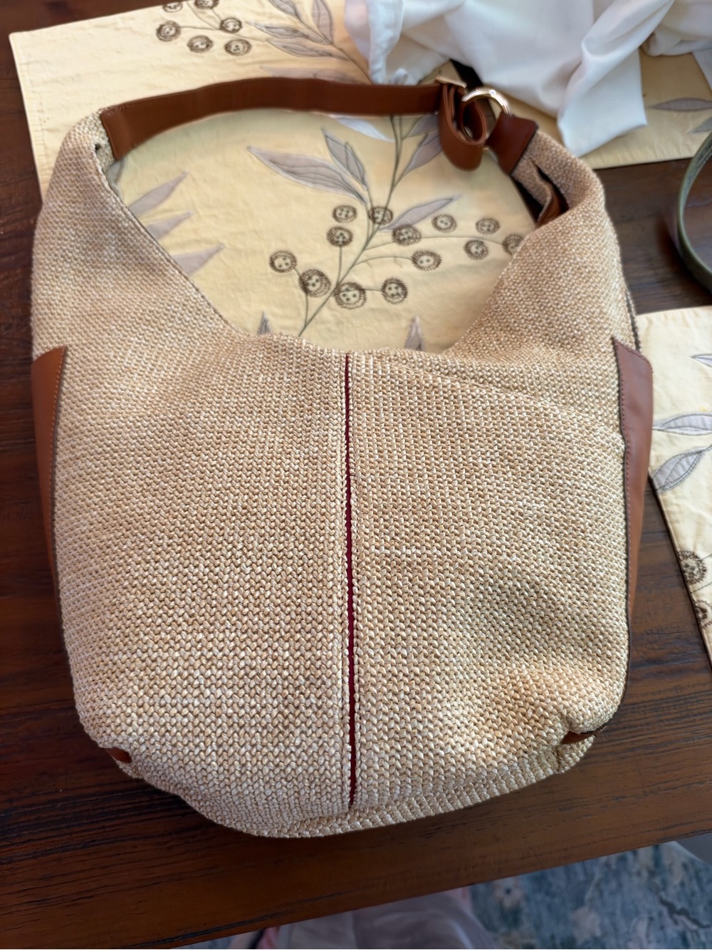 Hammitt Woven Straw Shoulder Bag in Tan with Brown Leather Trim - Picture 8 of 11